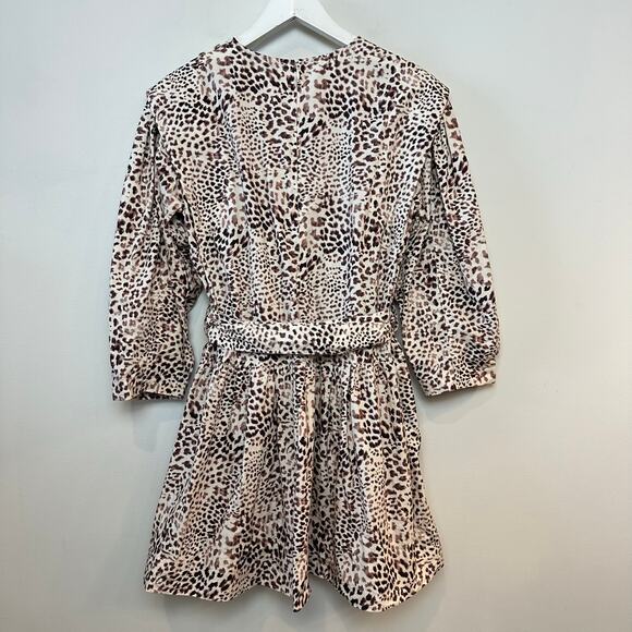 Sea New York Calla Belted Tunic Dress Mini Cheetah Leopard Long Sleeve Brown 4 - Picture 9 of 12